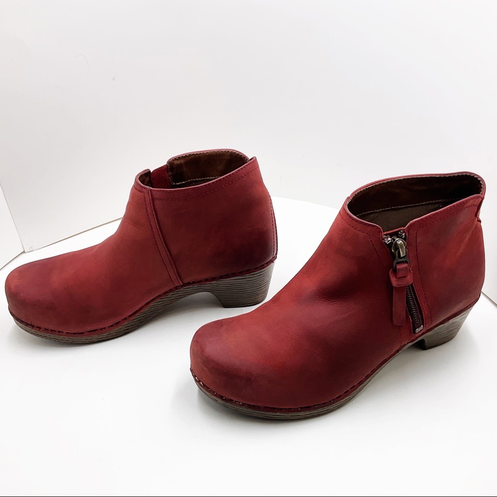 {Dansko} Max Red Leather Ankle Clog Booties - Picture 16 of 16